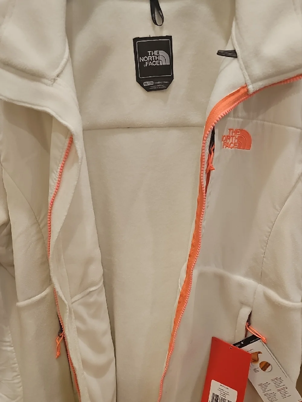 The North Face Denali White Fleece Jacket with Coral Pink Trim NWT - Picture 10 of 13